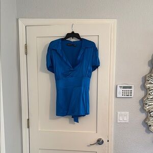 INC International Concepts Blue Wrap Blouse with Sailor Collar